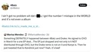 The singer's tweet about Drake (Image via @4Batzz/X)
